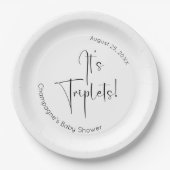 Es ist Triplets Moderne Script Baby Dusche Pappteller (Vorderseite)
