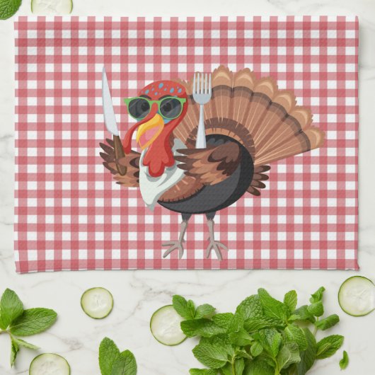 Es ist Türkei Zeit mit Red Schachbrett Kitchen Han Geschirrtuch (Gefaltet)