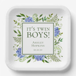 Es ist Twin Boys Blue Hydrangeas Boy Baby Shower Pappteller