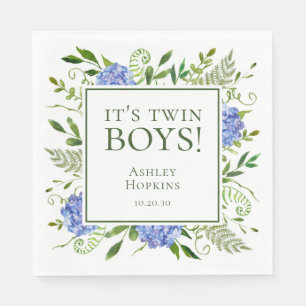 Es ist Twin Boys Blue Hydrangeas Boy Baby Shower Serviette
