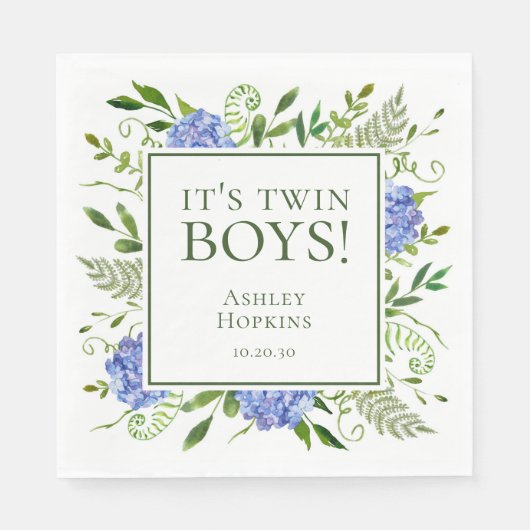 Es ist Twin Boys Blue Hydrangeas Boy Baby Shower Serviette (Vorderseite)