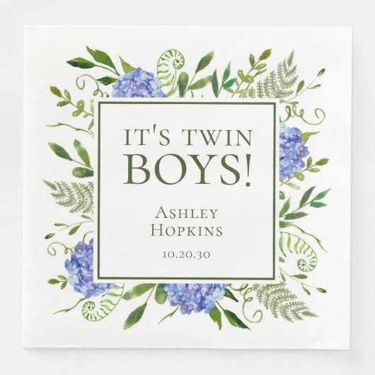 Es ist Twin Boys Blue Hydrangeas Boy Baby Shower Serviette (Vorderseite)