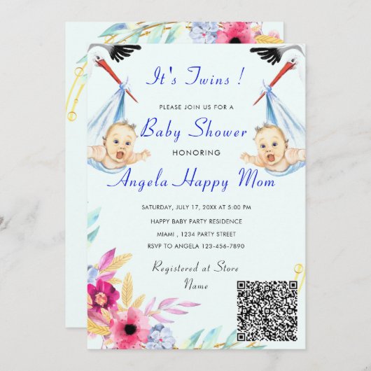 Es ist Twin Boys QR Code Info Baby Shower Einladun (Vorne/Hinten)