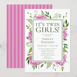 Es ist Twin Girls Pink Hydrangeas Baby Dusche Einladung