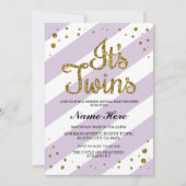 Es ist Twins Baby Shower Gender Reveal Lila Einlad Einladung (Vorderseite)