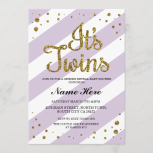 Es ist Twins Baby Shower Gender Reveal Lila Invite Einladung