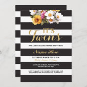 Es ist Twins Baby Shower Stripe Gold Floral Einlad Einladung (Vorne/Hinten)
