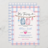 Es ist Twins Bow Kleidung Autumn Gingham Baby Show Einladung (Vorne/Hinten)