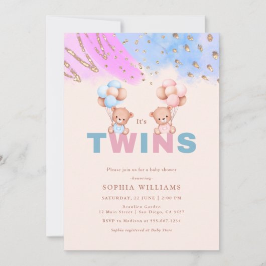 Es ist Twins Boy and Girl Twin Baby Shower Einladung (Vorderseite)