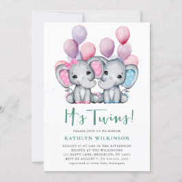 Es ist Twins Boy Girl Elephant Balloon Baby Shower Einladung