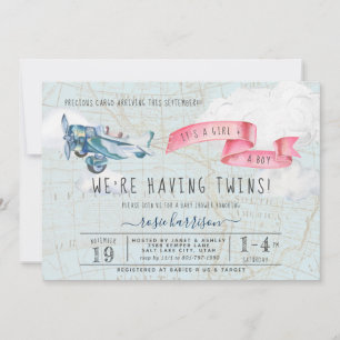 Es ist Twins Boy Girl Vintage Airplane-Baby-Dusc Einladung