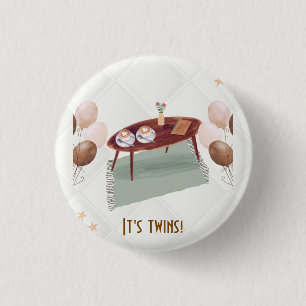Es ist Twins Coffee Themed Baby Dusche Button