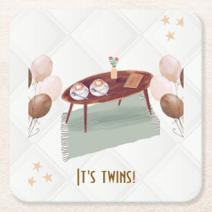Es ist Twins Coffee Themed Baby Dusche Rechteckiger Pappuntersetzer