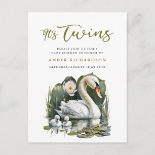 Es ist Twins elegante Green Script Swan Baby Showe Einladungspostkarte