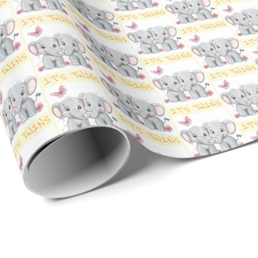 Es ist Twins Elephant Gift Wrap, Twins Baby Shower Geschenkpapier (Rolleneckpunkt)