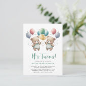 ES IST TWINS Green Balloons Teddy Bears Baby Dusch Einladungspostkarte (Stehend Vorderseite)