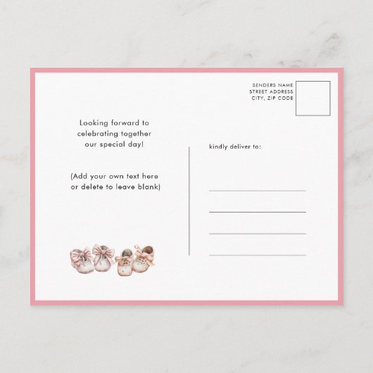 ES IST TWINS Pink Balloons Teddy Bears Baby Dusche Einladungspostkarte (Rückseite)