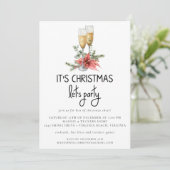 Es ist Weihnachten Let's Party Champagner und Grün Einladung (Stehend Vorderseite)