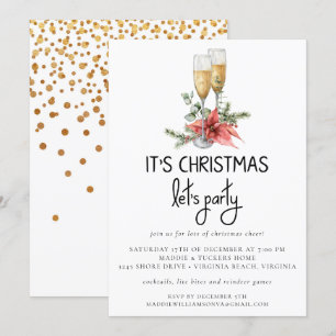 Es ist Weihnachten Let's Party Champagner und Grün Einladung