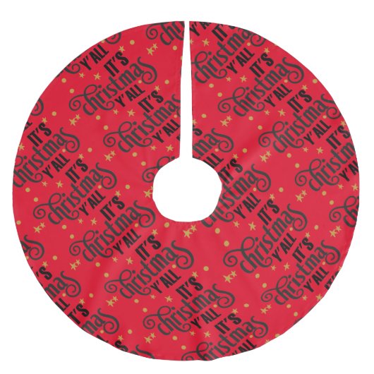 Es ist Weihnachten Y'All Word Art Polyester Weihnachtsbaumdecke (Vorderseite)