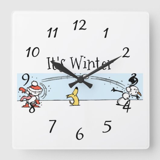 Es ist Winter Quadratische Wanduhr (Vorderseite)