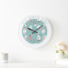 Es ist Winter Time Weihnachten Mitten Muster in Mi Große Wanduhr