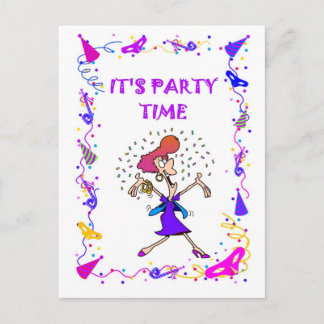Es ist Zeit für das Party, Party Lady Einladungspostkarte
