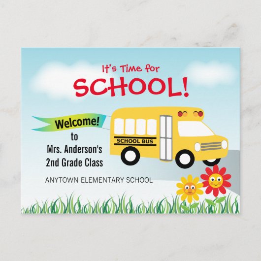 Es ist Zeit für die Schule, zurück zum Schulbus Postkarte (Vorderseite)