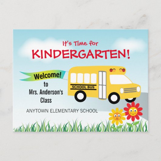 Es ist Zeit für Kindergarten, Schulbus Postkarte (Vorderseite)