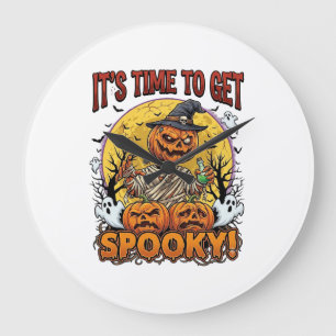 Es ist Zeit, Grusel-Halloween-Kürbis-Mumie-Geister Große Wanduhr