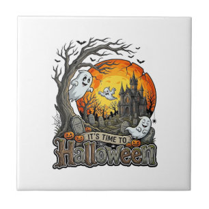 Es ist Zeit Halloween Spukhaus Friedhof Gruselig  Fliese