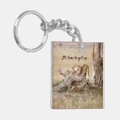 Es ist Zeit, Lion Foto mit Text aufzustehen Schlüsselanhänger (Vorderseite links)