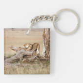 Es ist Zeit, Lion Foto mit Text aufzustehen Schlüsselanhänger (Rückseite)