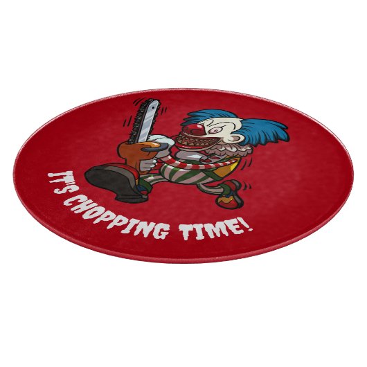 Es ist Zeit zu hacken! Funny Chainsaw Clown Cartoo Schneidebrett (Ecke)