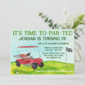 Es ist Zeit zum Par-T-Shirt! Golf Themed Geburtsta Einladung (Stehend Vorderseite)