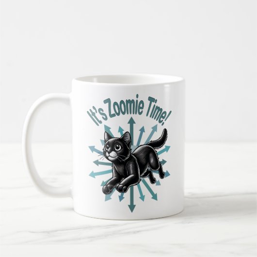 Es ist Zoomie Time Black Cat Kaffeetasse (Links)