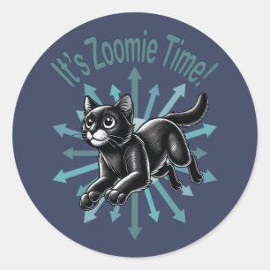 Es ist Zoomie Time Black Cat Runder Aufkleber