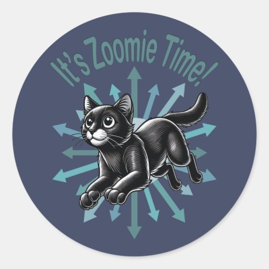 Es ist Zoomie Time Black Cat Runder Aufkleber (Vorderseite)