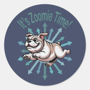 Es ist Zoomie Time Bulldog Runder Aufkleber