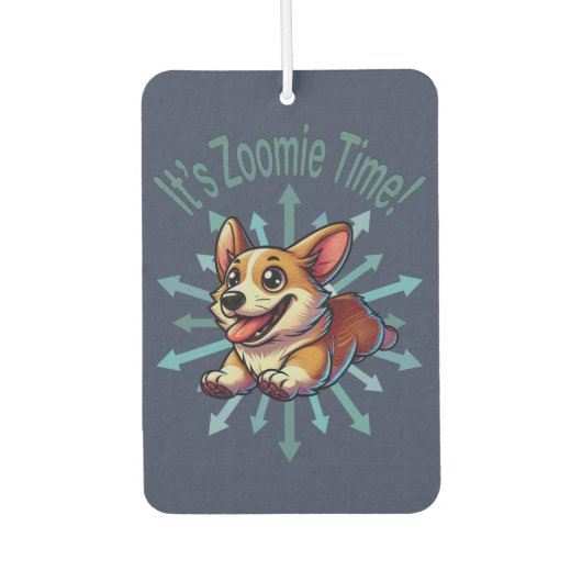 Es ist Zoomie Time Corgi Autolufterfrischer (Vorderseite)