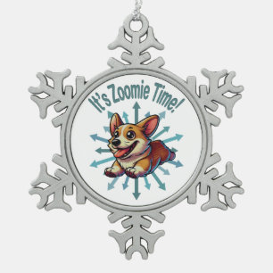Es ist Zoomie Time Corgi Schneeflocken Zinn-Ornament