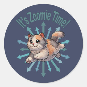 Es ist Zoomie Time Dilute Calico Cat Runder Aufkleber