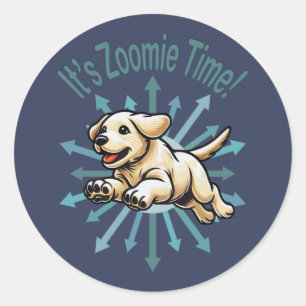 Es ist Zoomie Time Golden Labrador Runder Aufkleber
