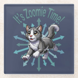 Es ist Zoomie Time Graue Bicolor Katze Glasuntersetzer