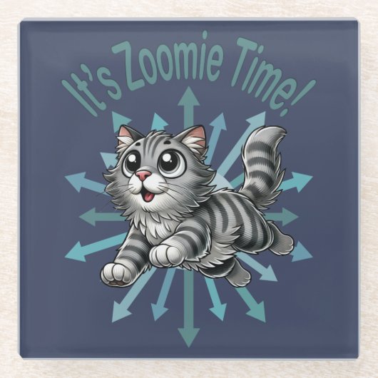 Es ist Zoomie Time Gray Tabby Cat Glasuntersetzer (Vorderseite)
