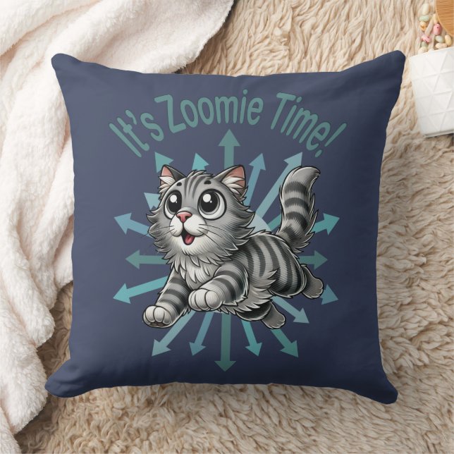 Es ist Zoomie Time Gray Tabby Cat Kissen (Decke)