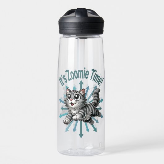 Es ist Zoomie Time Gray Tabby Cat Trinkflasche (Vorne)