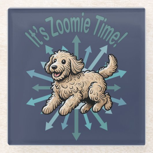 Es ist Zoomie Time Labradoodle Glasuntersetzer (Vorderseite)