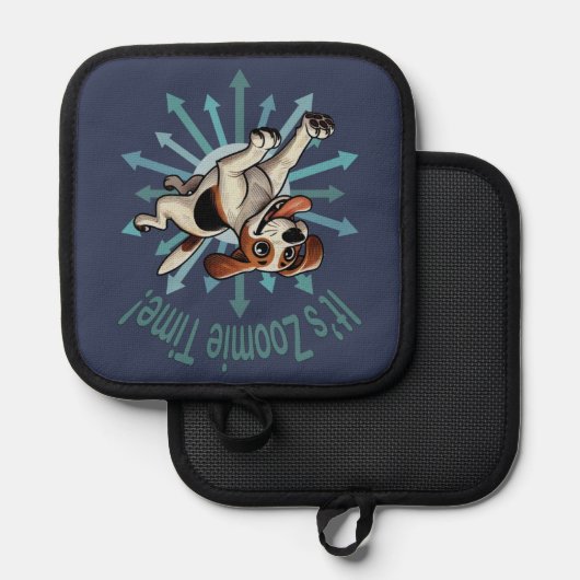 Es ist Zoomie Time Medium Beagle Mutt Topflappen (Vorderseite/Rückseite)