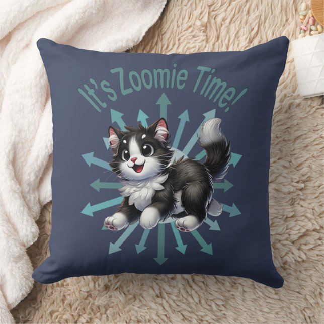Es ist Zoomie Time Niedlich Black & White Cat Kissen (Decke)